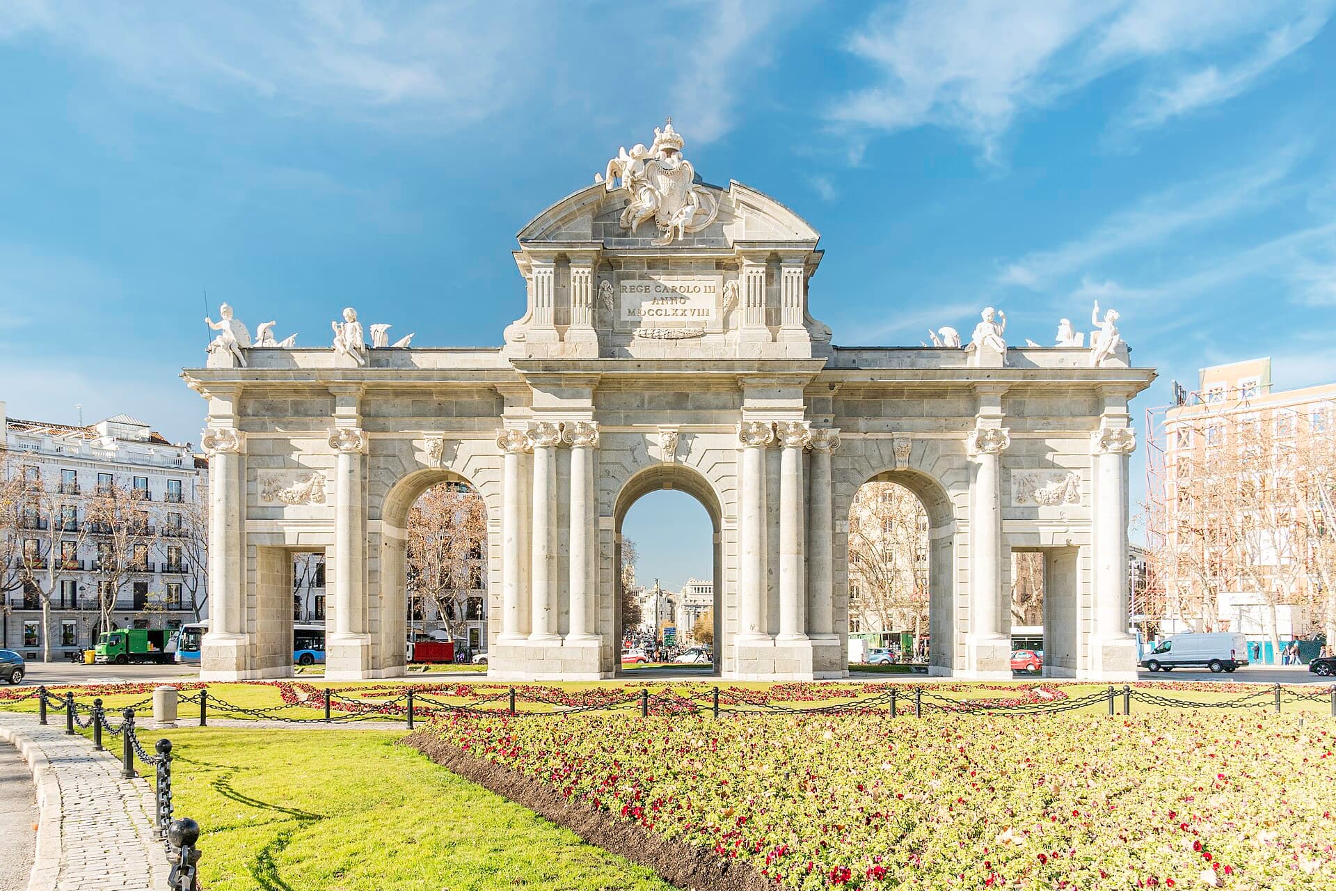 The Puerta de Alcalá, a neoclassical monument in Madrid, Spain