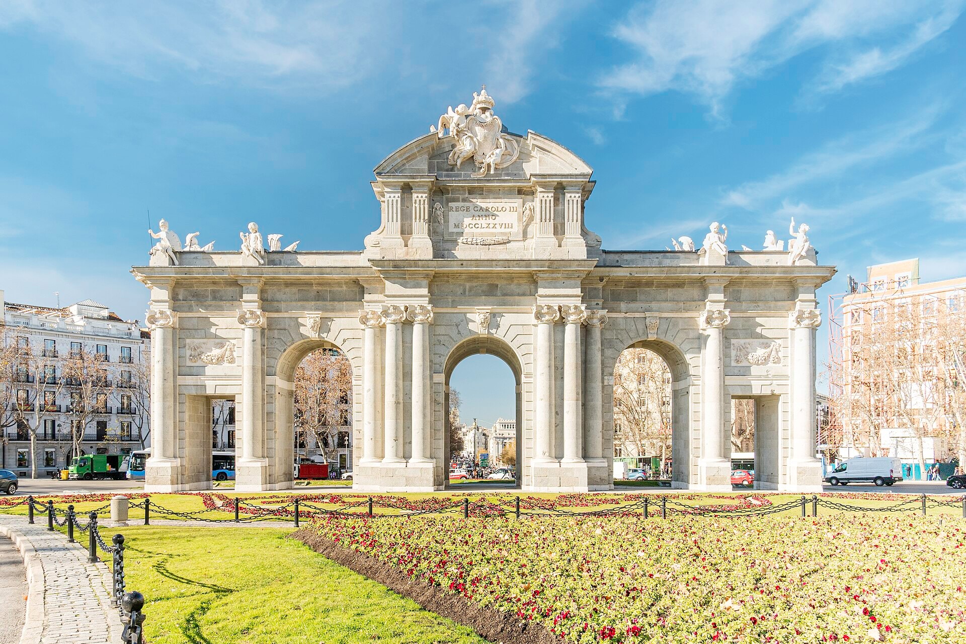 The Puerta de Alcalá, a neoclassical monument in Madrid, Spain